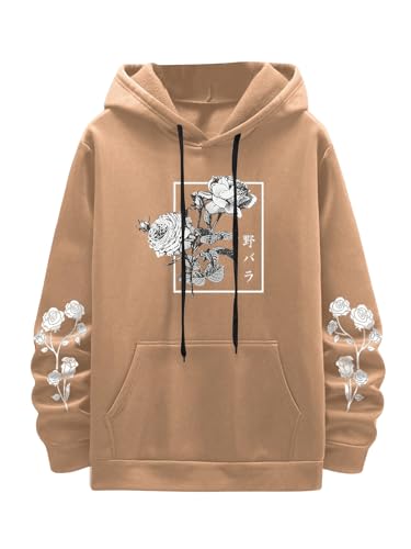 SOLY HUX Men's Floral Print Casual Graphic Hoodies Drawstring Long